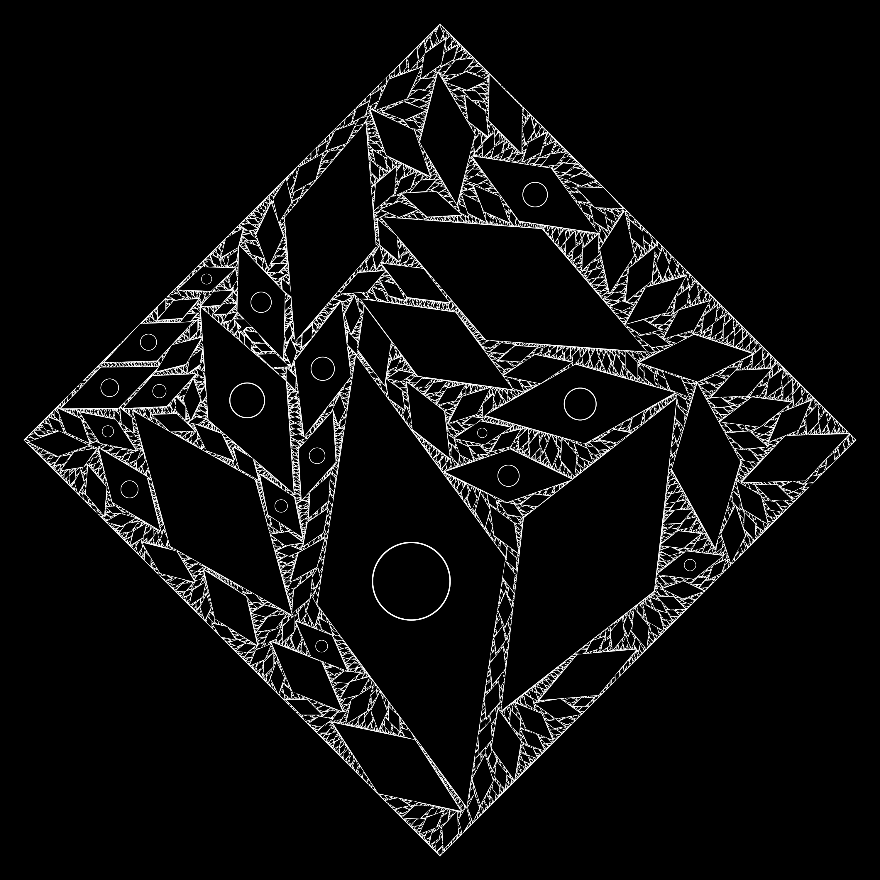 Album cover for Steganography. Diamond-shaped white fractal against a black background.
